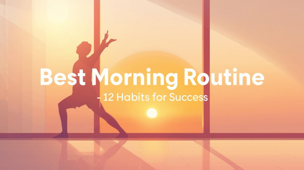 Best Morning Routine illustration with sunrise and stretching
