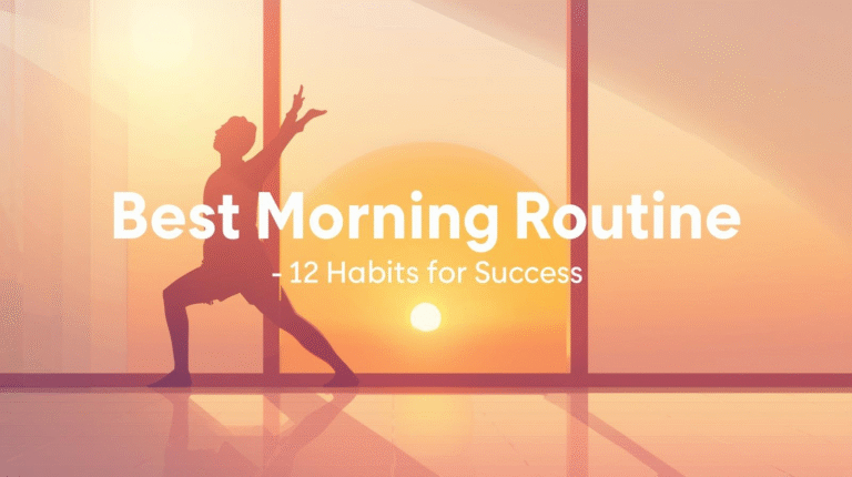Best Morning Routine illustration with sunrise and stretching